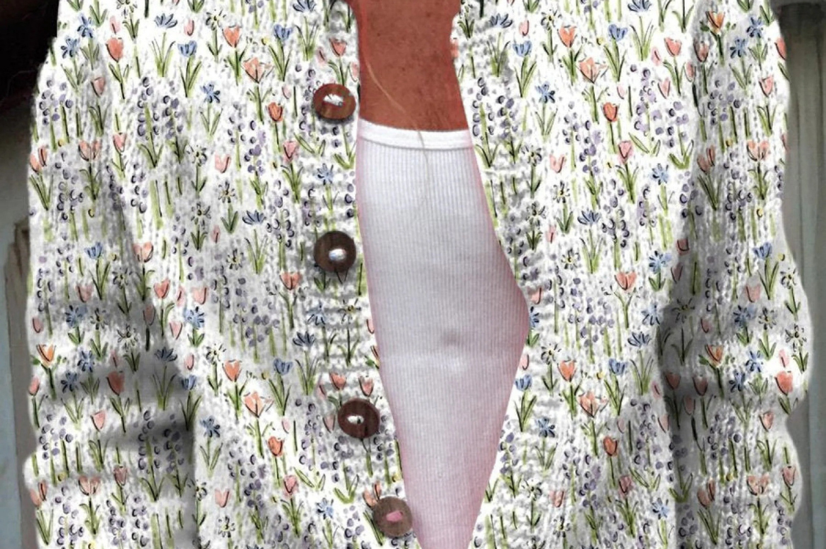Spring Meadows Floral Repeat Pattern Printed Buttoned Cardigan Sweater