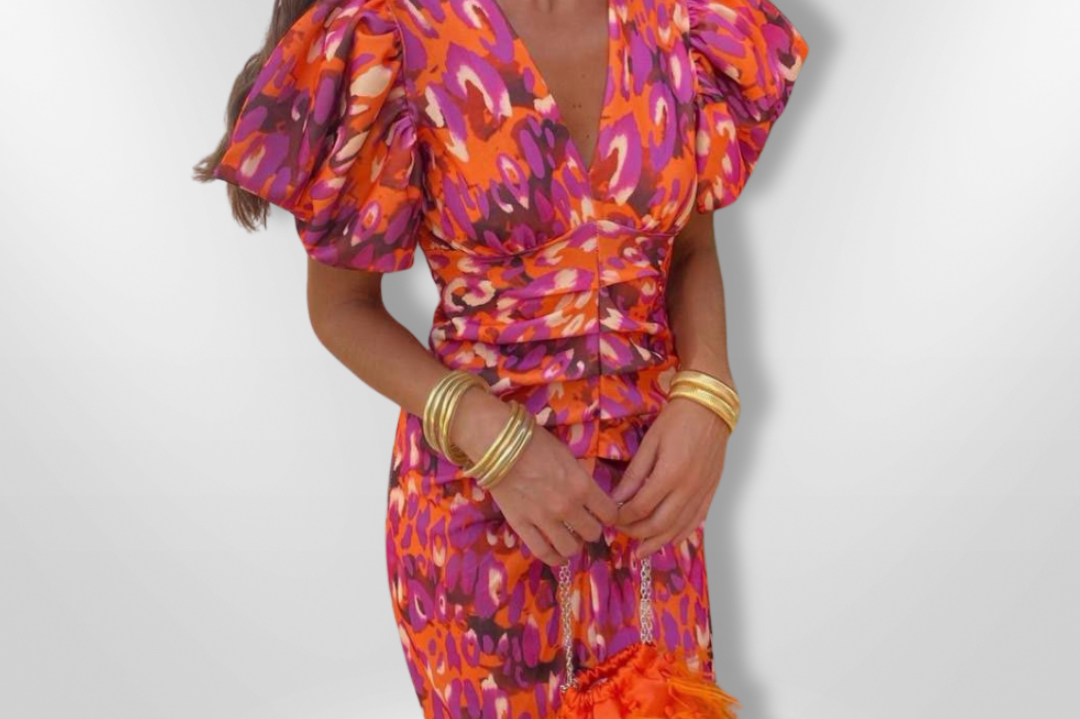 Oranit™ | Pleated Sleeve Colourful Dress