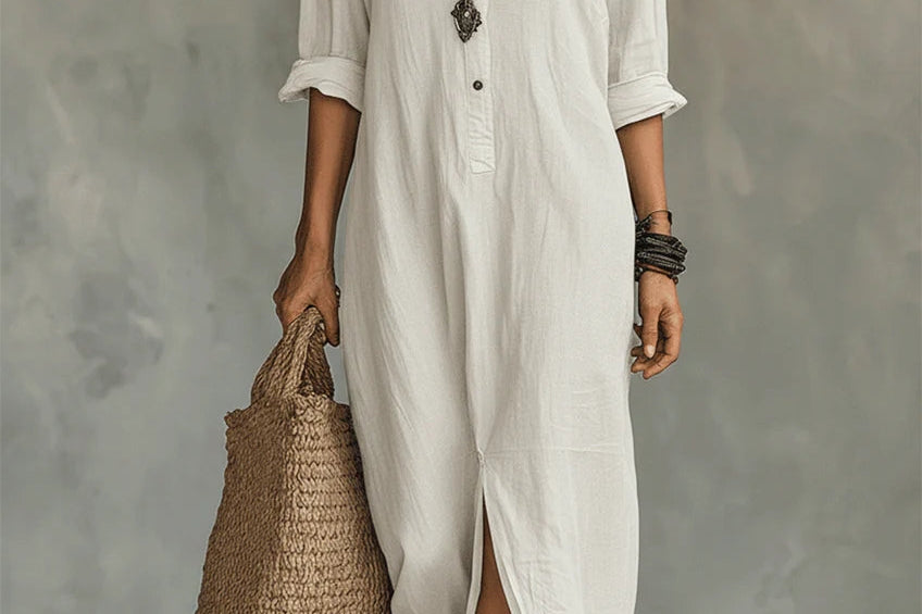 Soline™ | Oversized Black Maxi Dress with Buttons