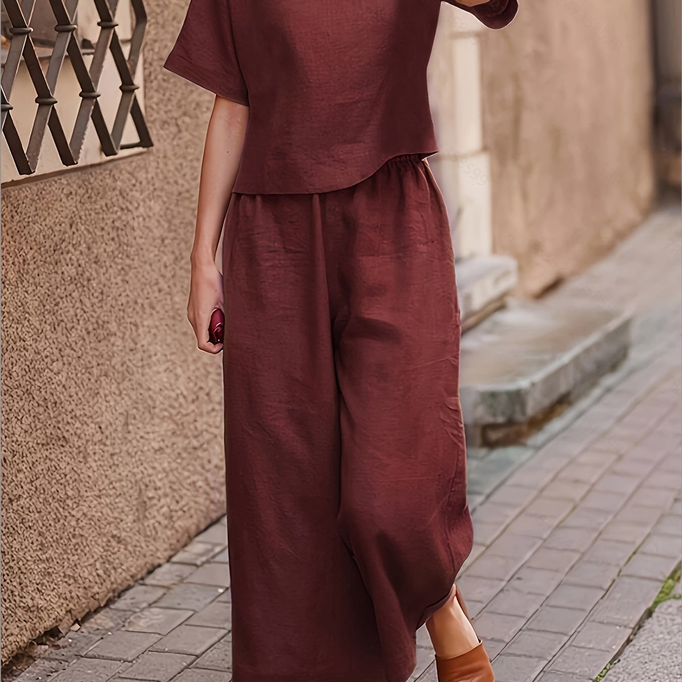 Camille | Linen-Blend Wide Leg Two-Piece Set