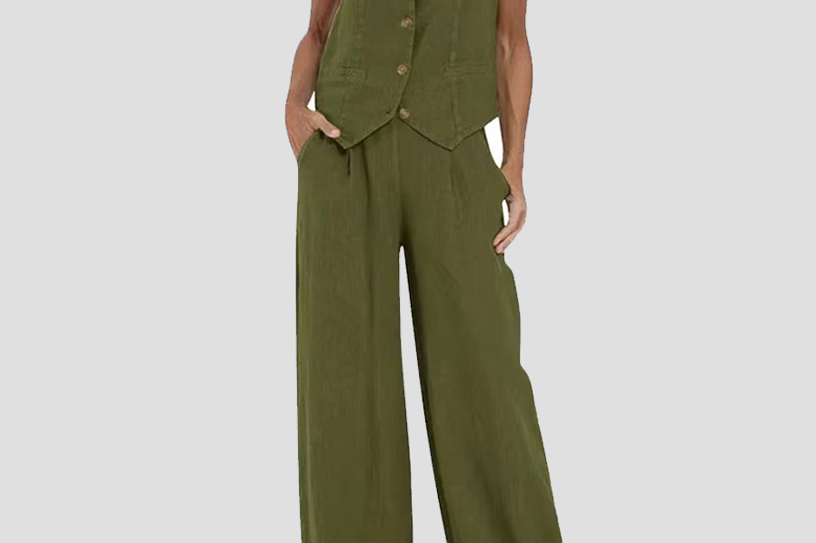 Aira - Buttoned Vest & Wide-Leg Trousers Set