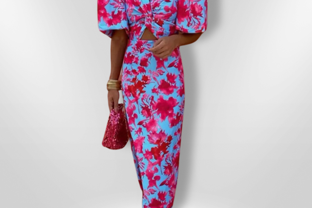 Oranit™ | Pleated Sleeve Colourful Dress