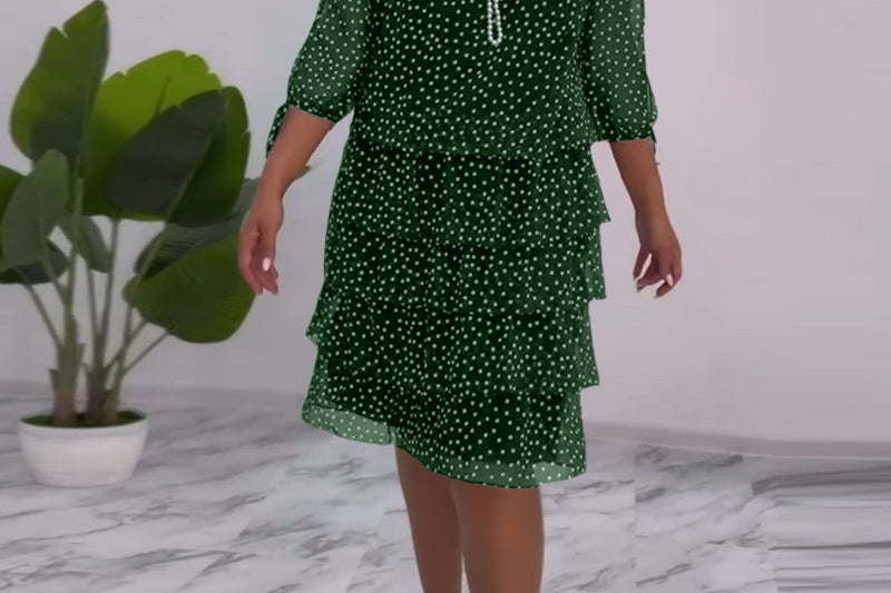 Blanche - Polka Tiered Dress With Tie-Slit Sleeves