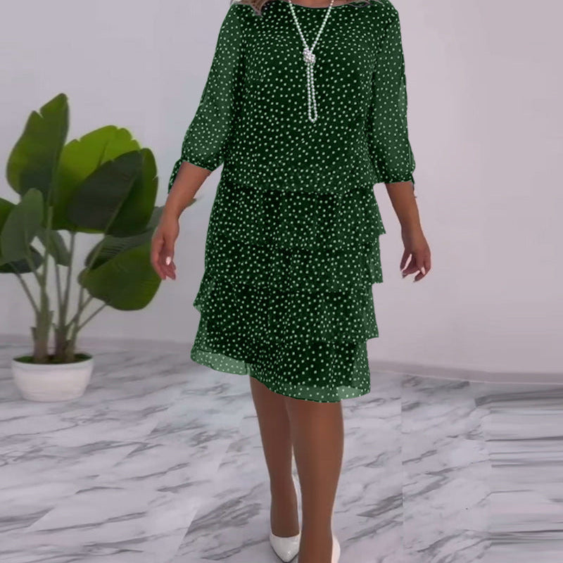 Blanche - Polka Tiered Dress With Tie-Slit Sleeves