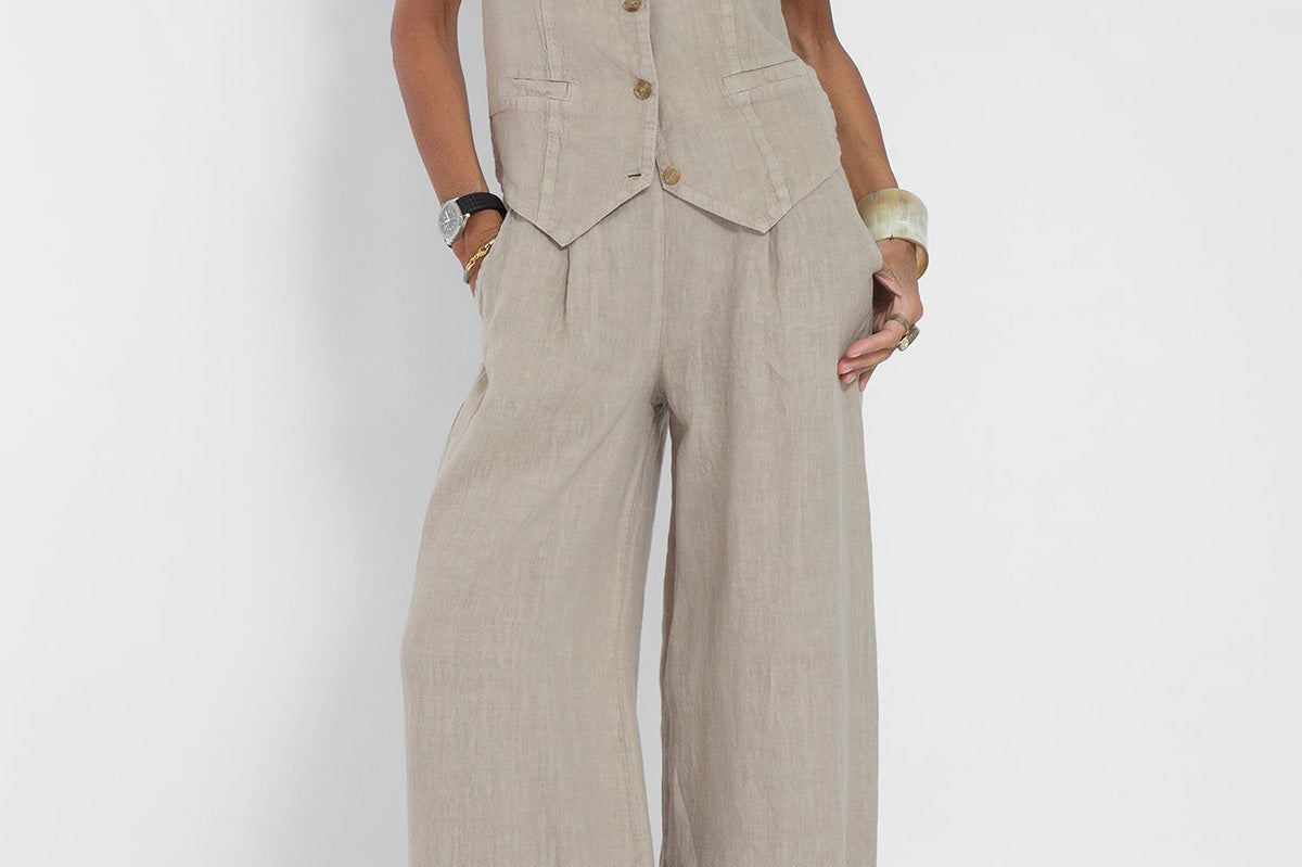 Aira - Buttoned Vest & Wide-Leg Trousers Set