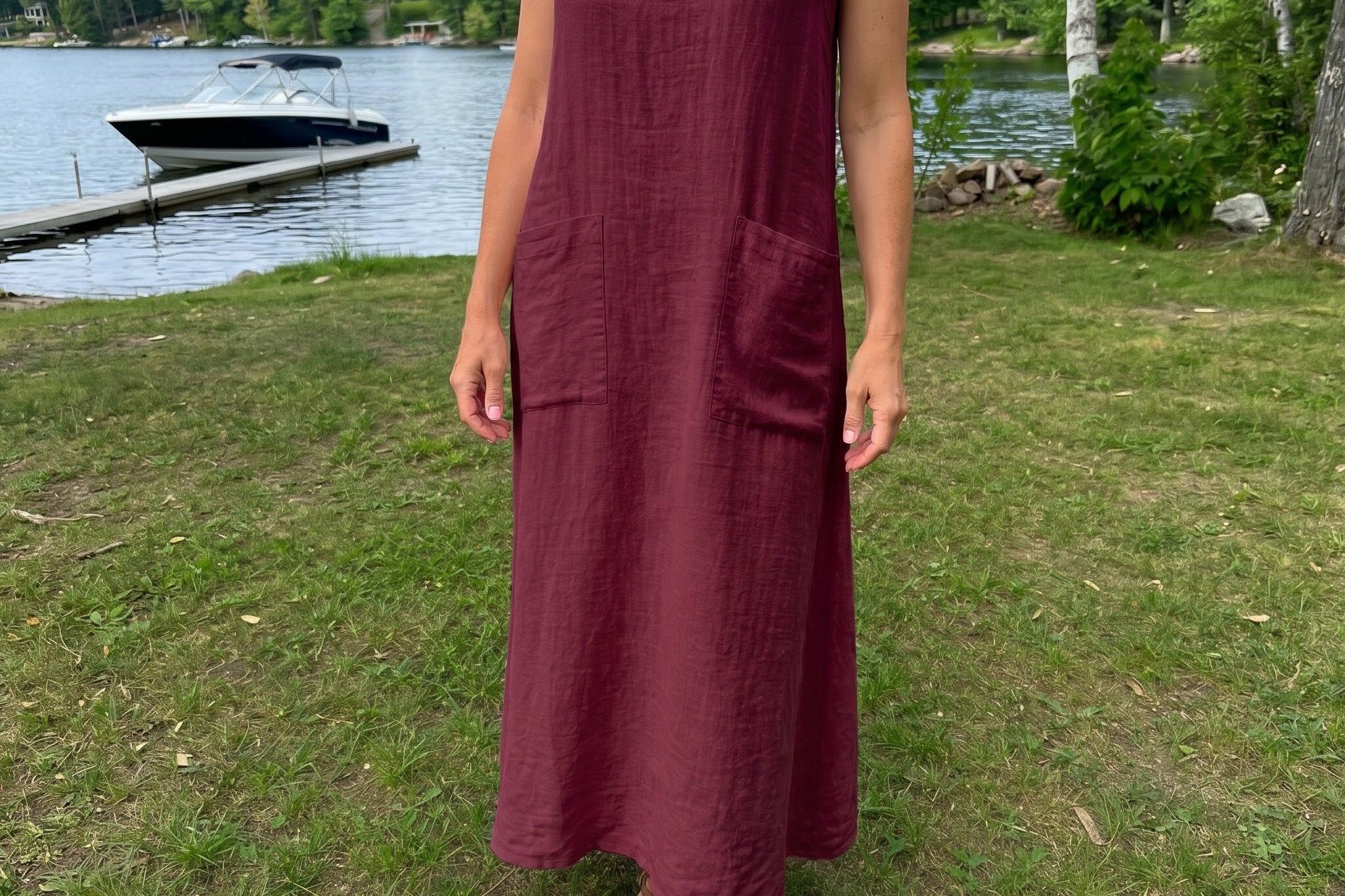 Hazel | Natural Linen Pocket Maxi Dress