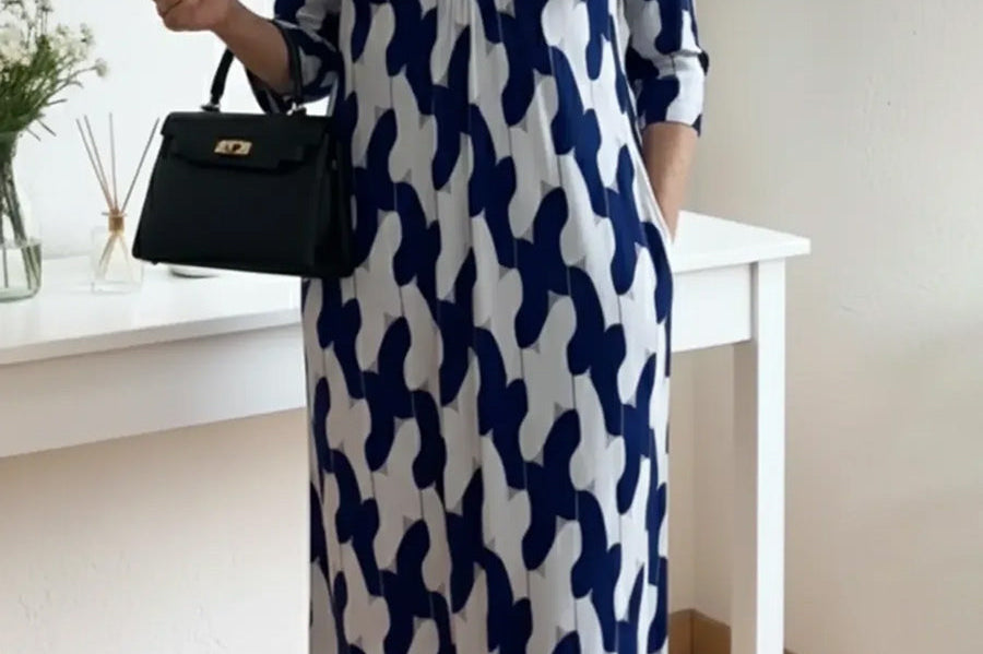 Joyce - Casual Chic Mid-Sleeve V-Neck Maxi Dress