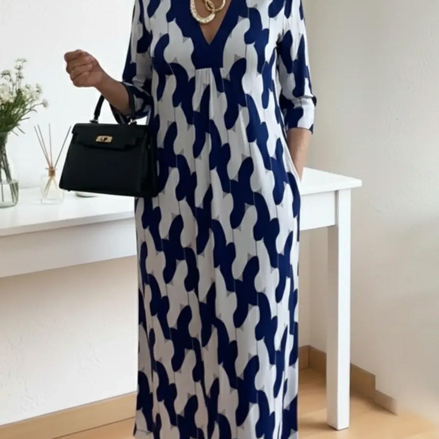 Joyce - Casual Chic Mid-Sleeve V-Neck Maxi Dress