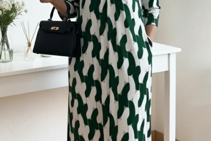 Joyce - Casual Chic Mid-Sleeve V-Neck Maxi Dress
