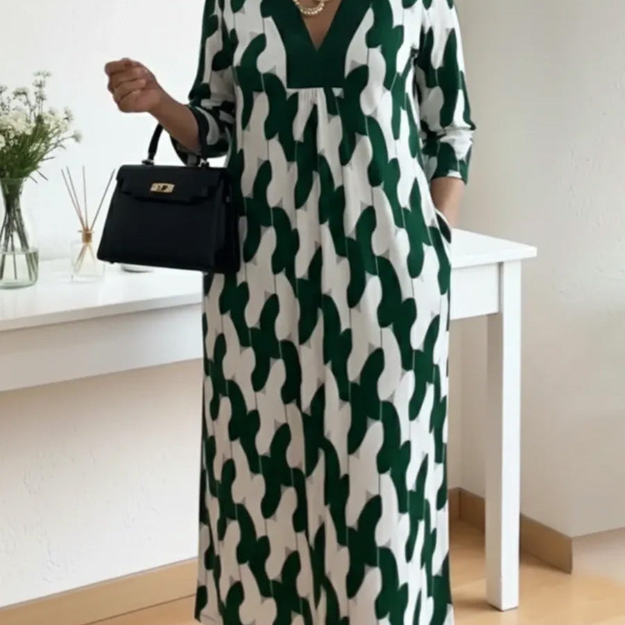 Joyce - Casual Chic Mid-Sleeve V-Neck Maxi Dress