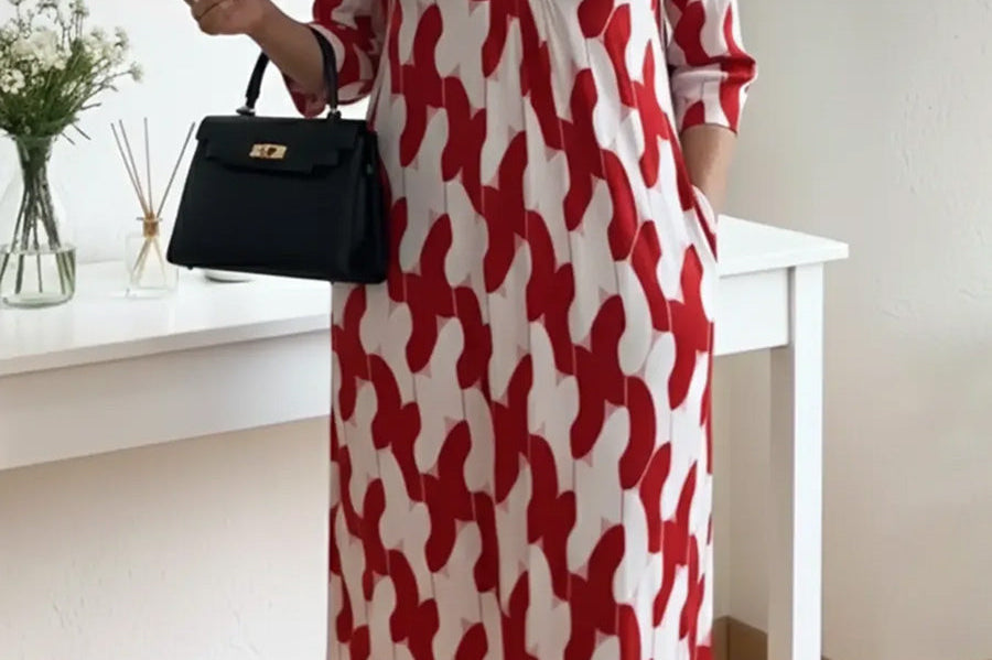 Joyce - Casual Chic Mid-Sleeve V-Neck Maxi Dress