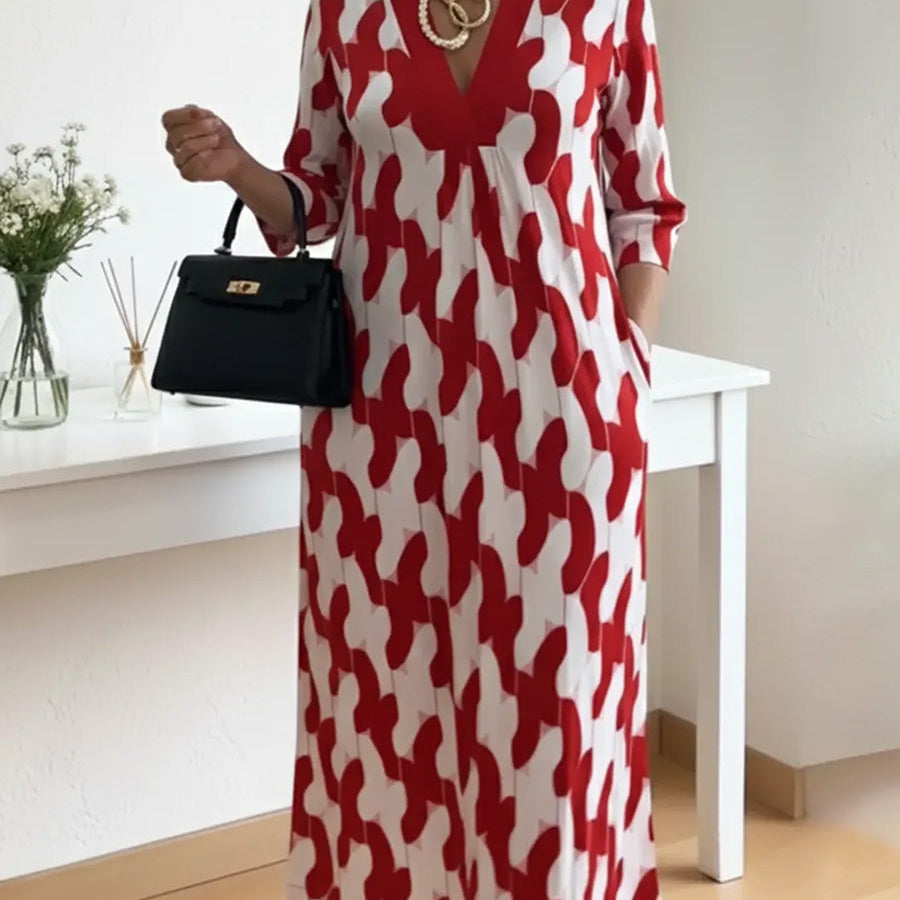 Joyce - Casual Chic Mid-Sleeve V-Neck Maxi Dress