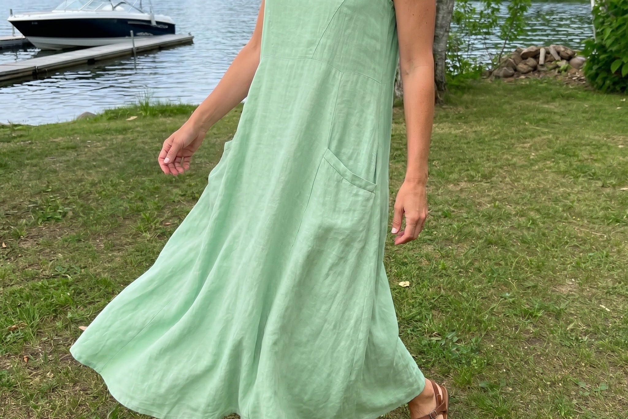 Hazel | Natural Linen Pocket Maxi Dress
