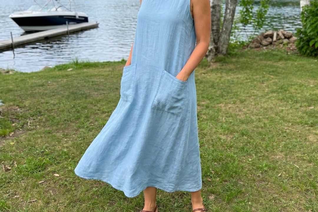 Hazel | Natural Linen Pocket Maxi Dress