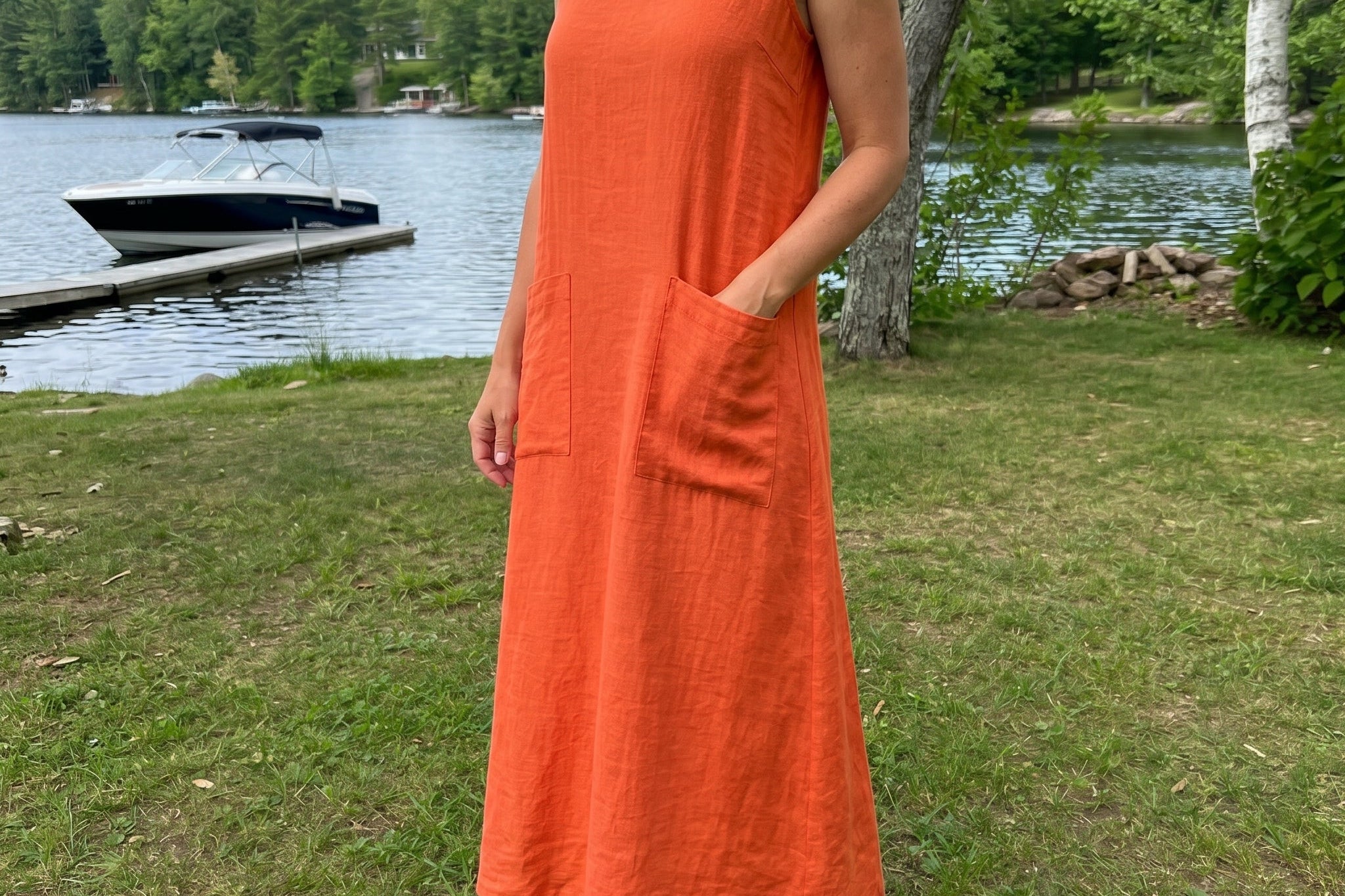 Hazel | Natural Linen Pocket Maxi Dress