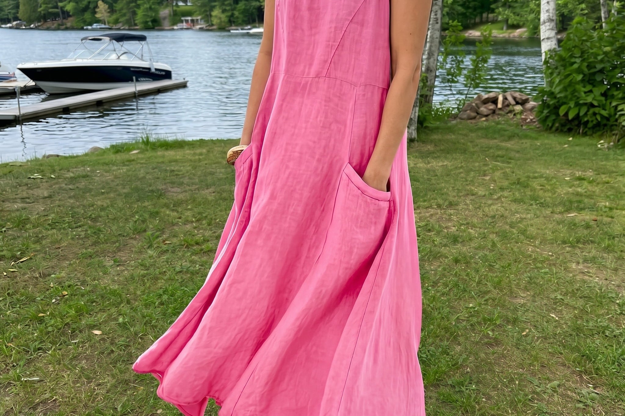 Hazel | Natural Linen Pocket Maxi Dress