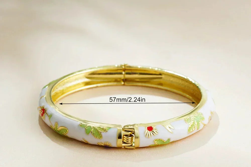 Elegant Vintage Floral Cloisonné Bangle