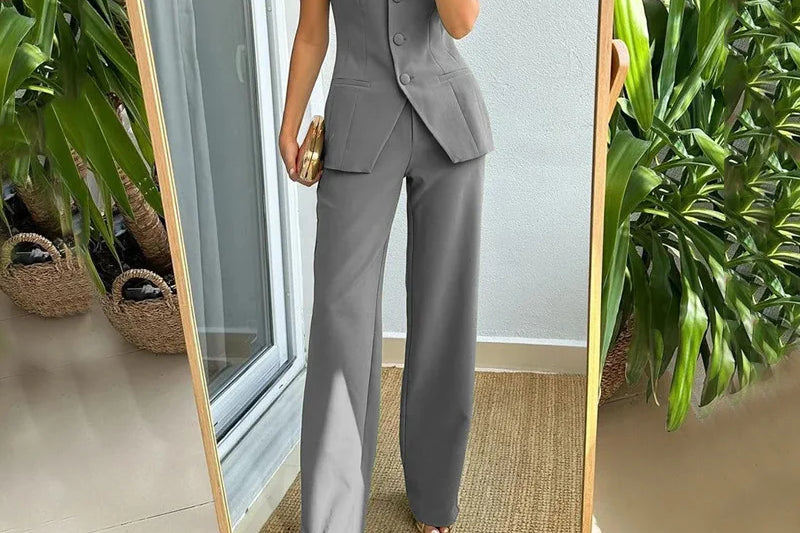 BRIA - Strapless Buttoned Two-Piece Set