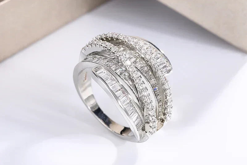 Polished Adjustable Silver Zircon Ring