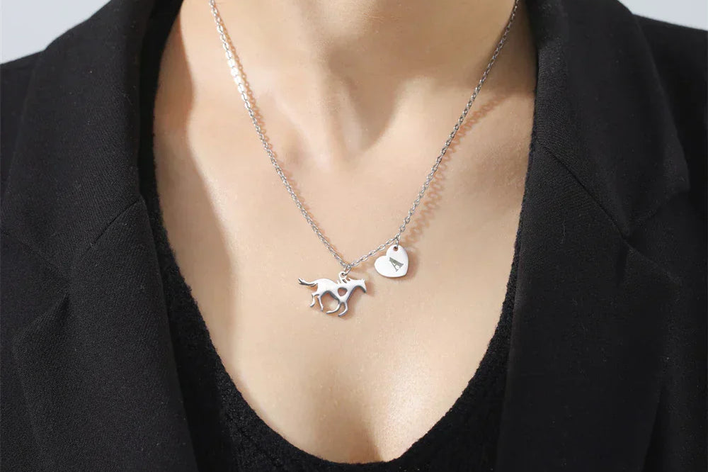 Stainless Steel Initial & Horse Necklace
