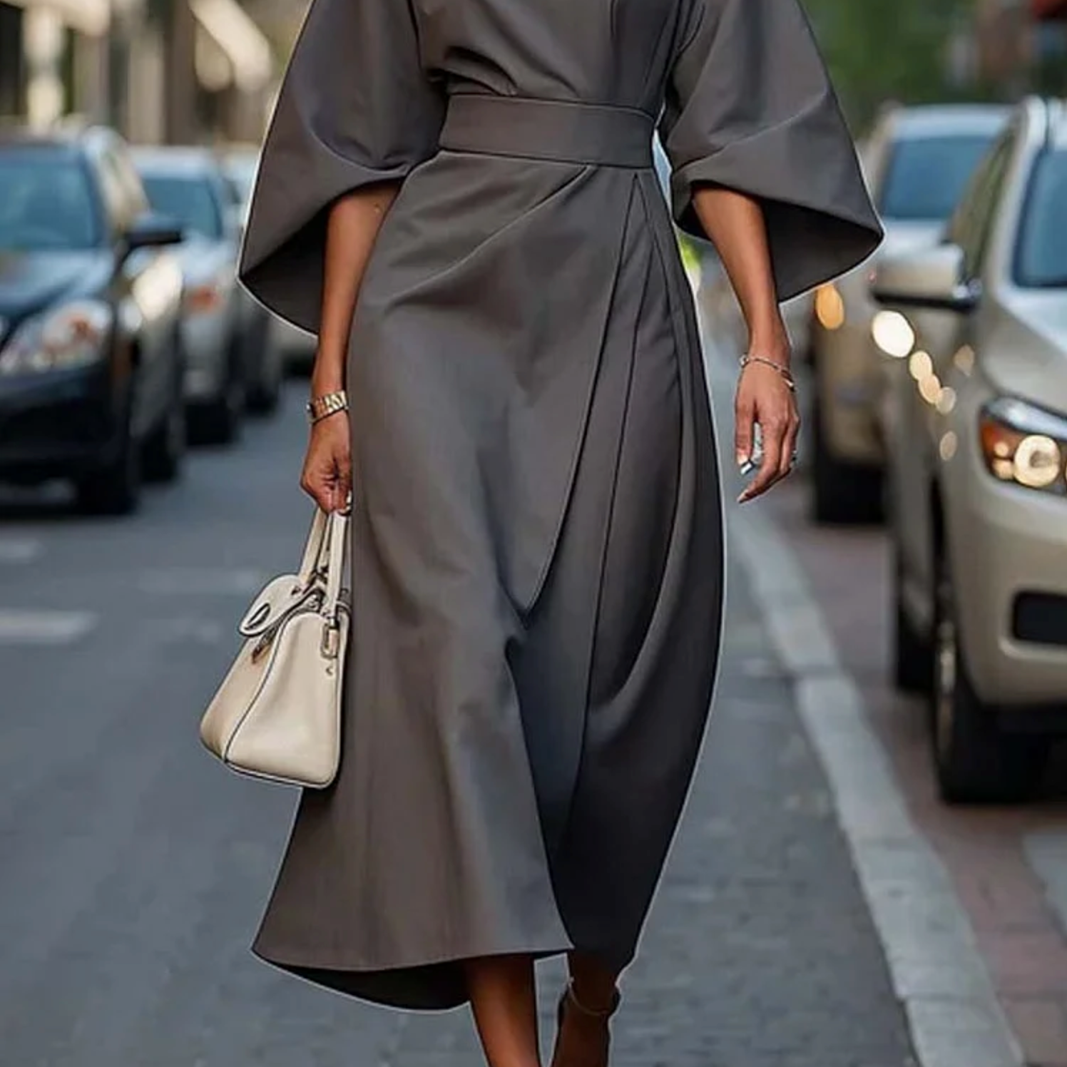 Maya™ | Elegant Lantern Sleeve Dress