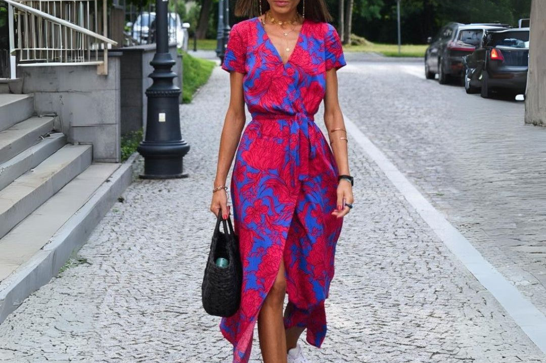Talia™ | Stylish V-Neck Floral Dress