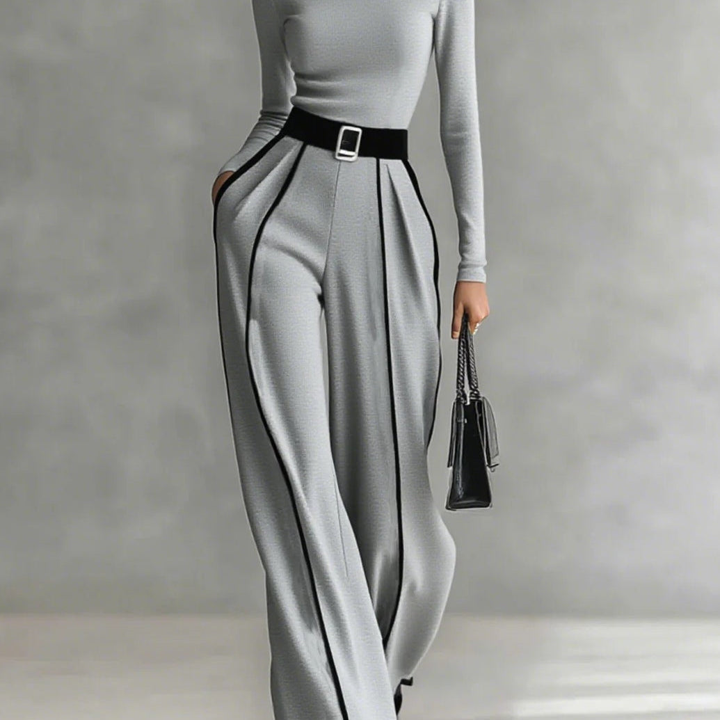 Solana - Long Sleeve Turtleneck and Wide Leg Pants Set with Belt