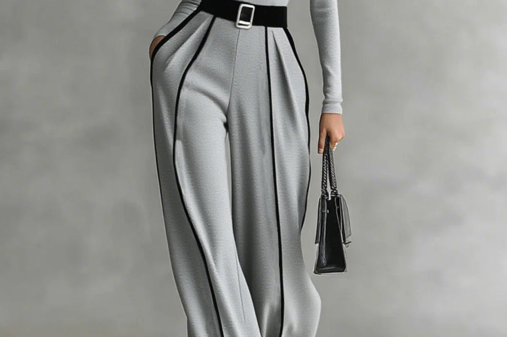 Solana - Long Sleeve Turtleneck and Wide Leg Pants Set with Belt