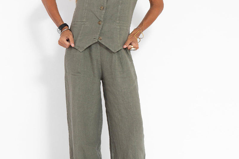 Aira - Buttoned Vest & Wide-Leg Trousers Set
