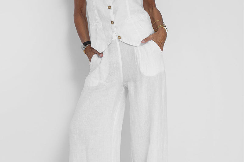Aira - Buttoned Vest & Wide-Leg Trousers Set