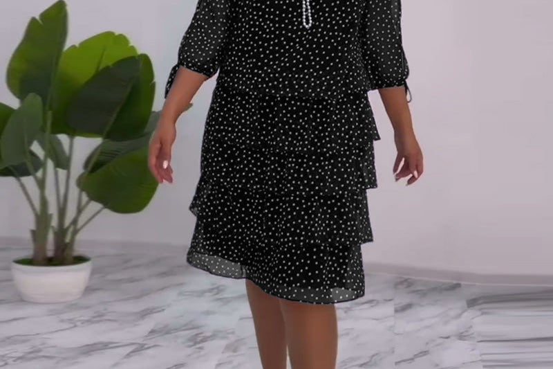 Blanche - Polka Tiered Dress With Tie-Slit Sleeves