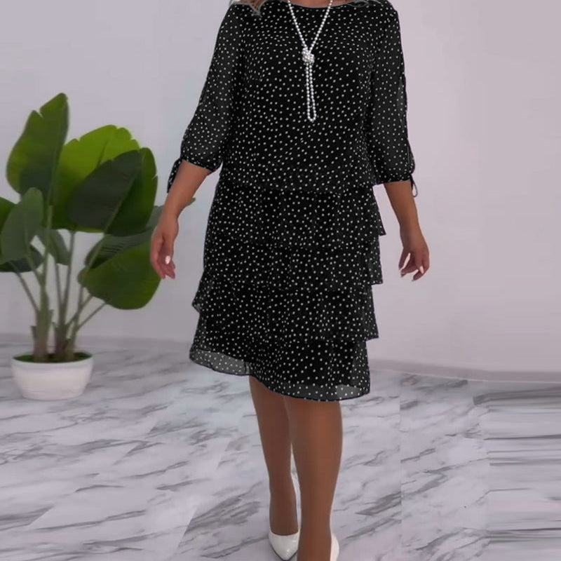 Blanche - Polka Tiered Dress With Tie-Slit Sleeves
