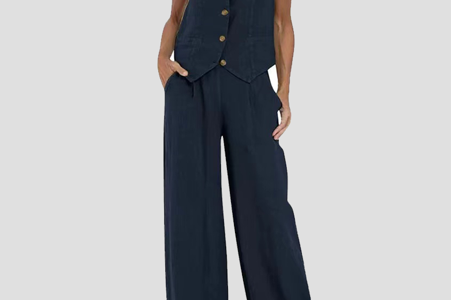 Aira - Buttoned Vest & Wide-Leg Trousers Set
