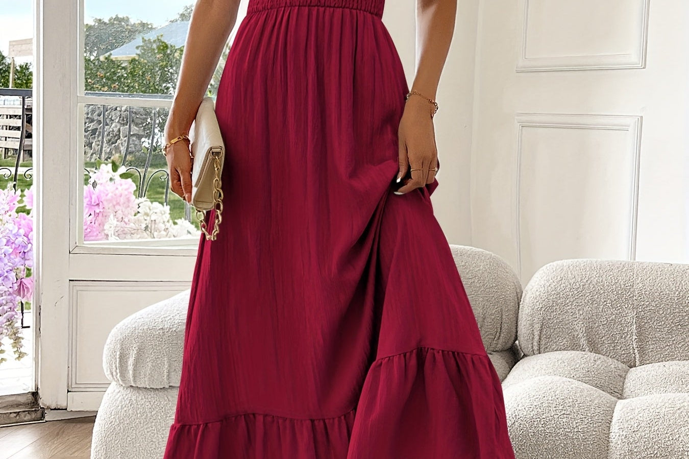 Elara | Flutter Sleeve Smocked Midi Dress