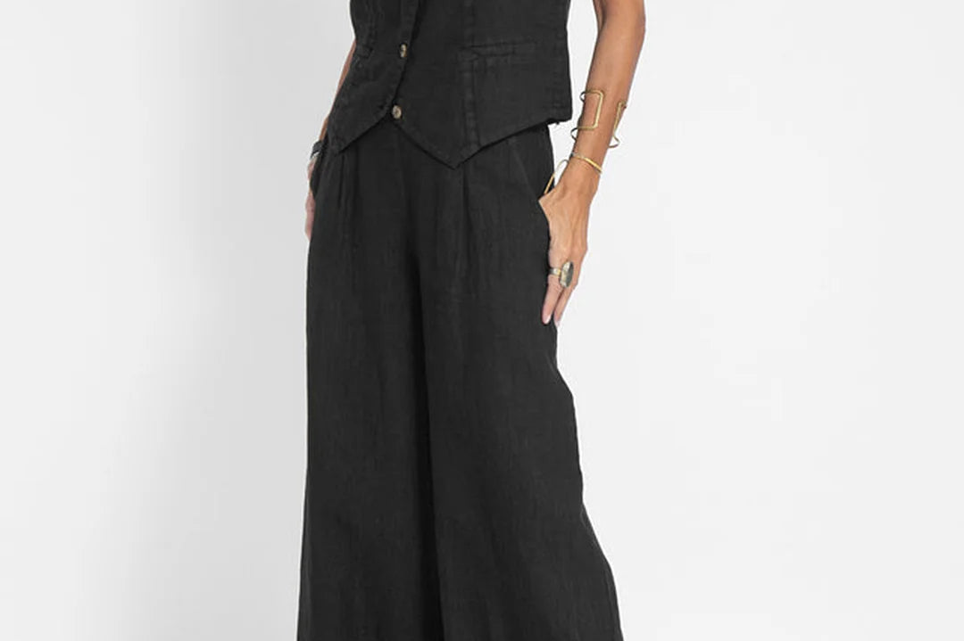 Aira - Buttoned Vest & Wide-Leg Trousers Set