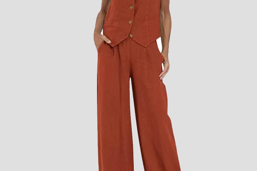 Aira - Buttoned Vest & Wide-Leg Trousers Set