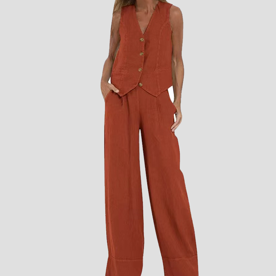 Aira - Buttoned Vest & Wide-Leg Trousers Set