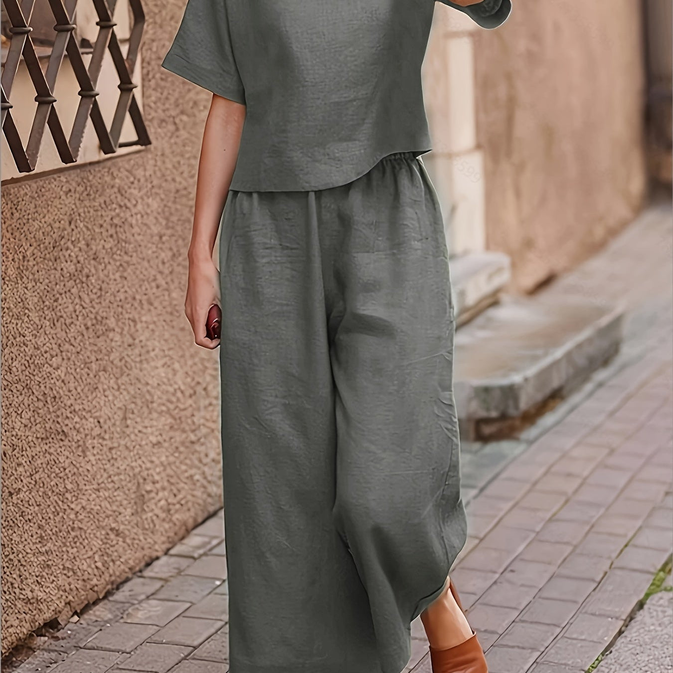 Camille | Linen-Blend Wide Leg Two-Piece Set