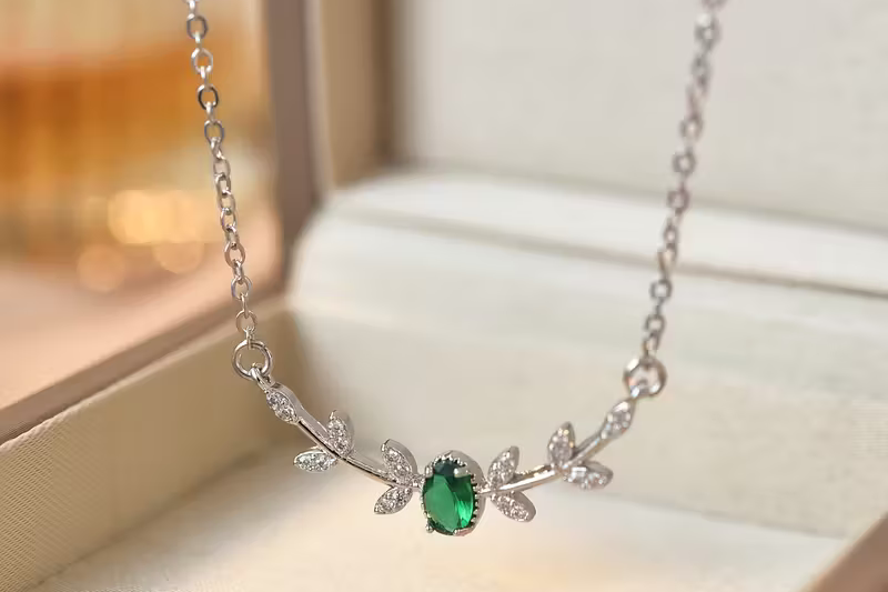Petite Leaf Emerald Necklace