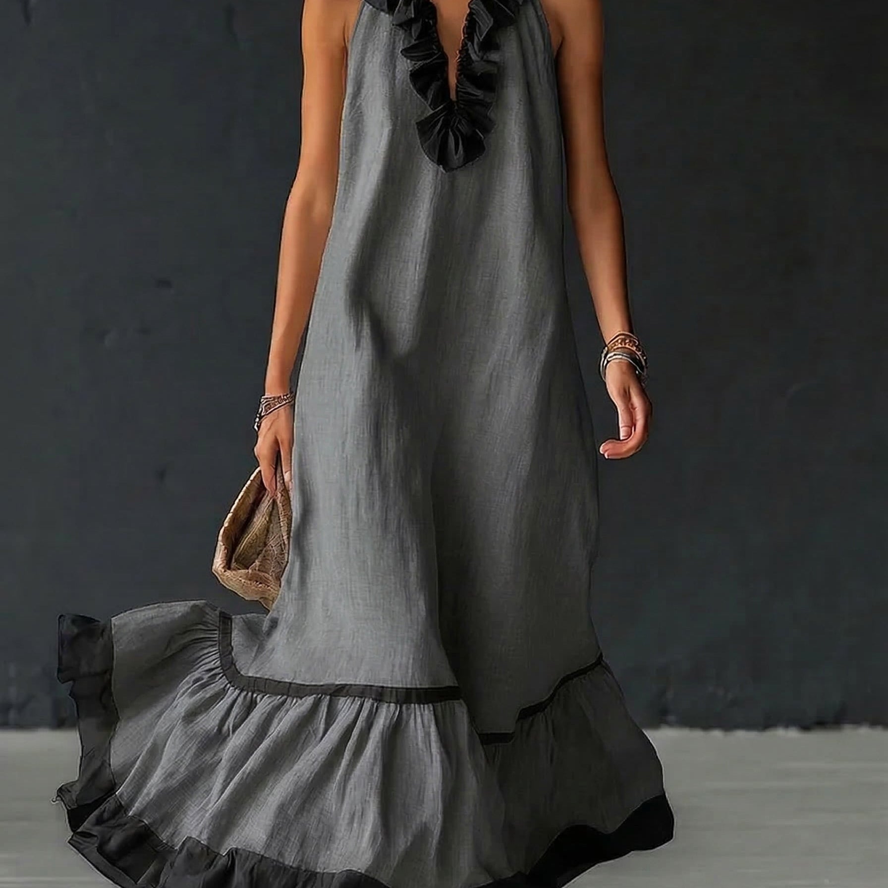 Nathalie | long dress with ruffles